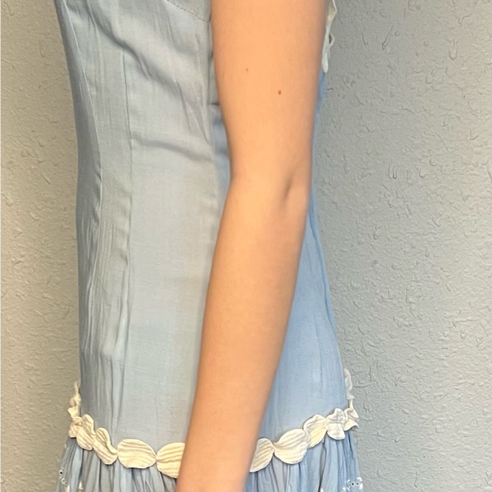 Miss Elliette 1960s Summer Dress Baby Blue Embroidered Flowers Lined XS - Picture 2 of 11